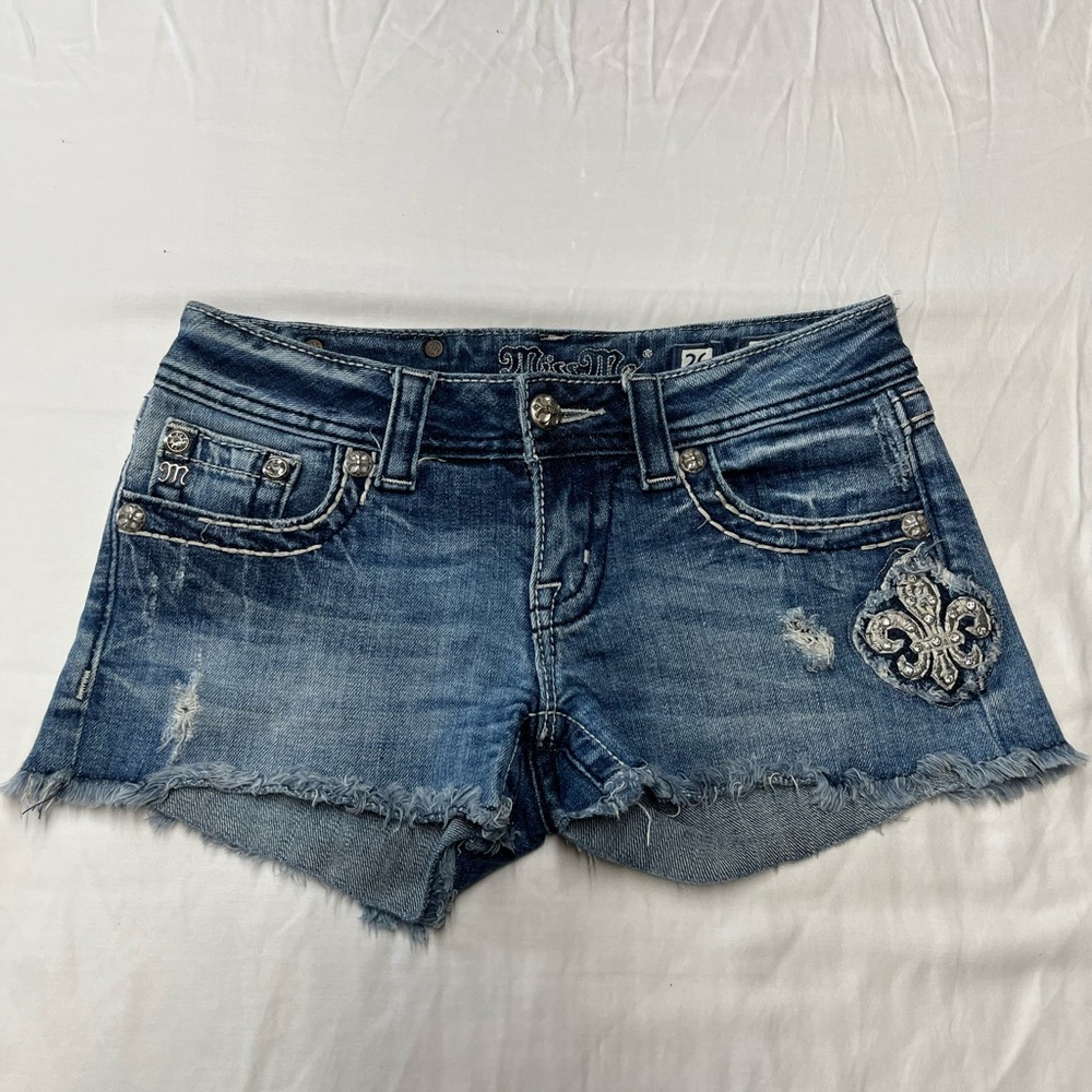 Miss Me Distressed/Destructed Shorts with Fleur-de-lis and Crosses